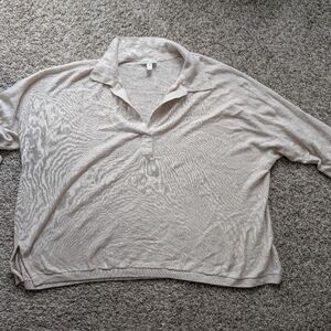 Garnet Hill Linen Short Sleeve Oversize Cream Sweater With Collar Women's Size L